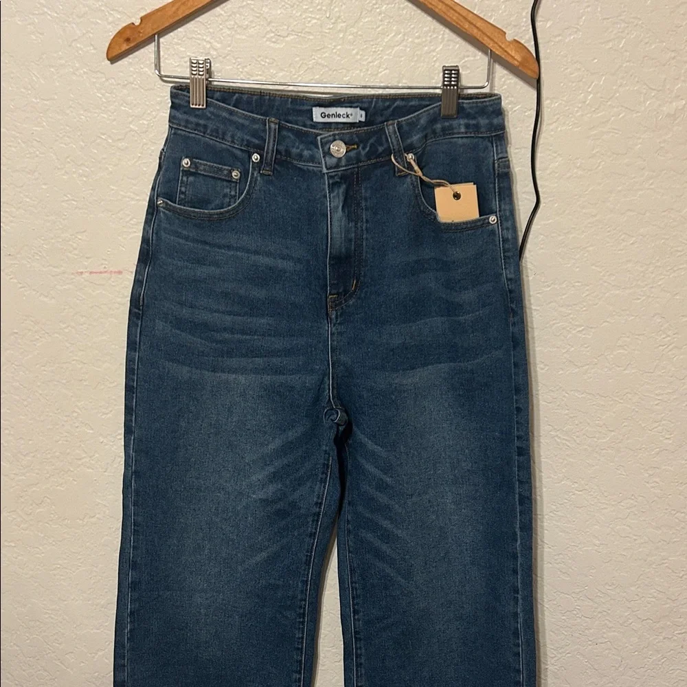 🎟️GENLECK size 6 NWT Wide Leg High-Rise Jeans in Dark Blue stretch capri baggy - Picture 4 of 9